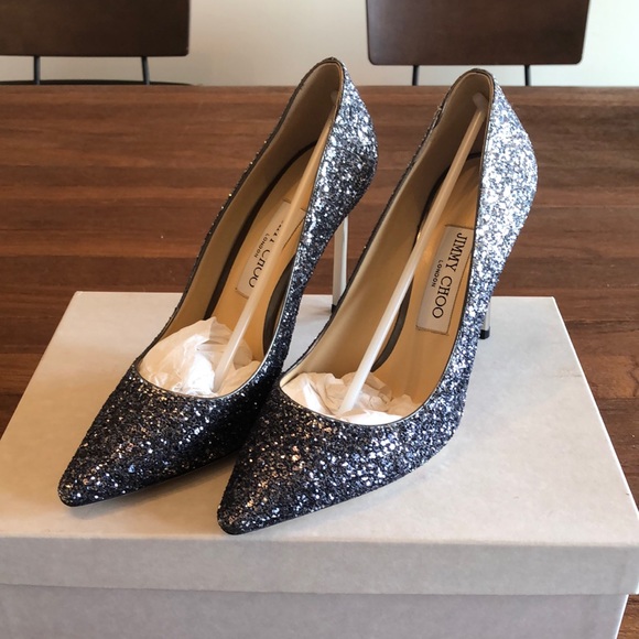 Jimmy Choo Shoes - Jimmy Choo Silver Glitter Pointed Toe Pumps 100mm Size 38 New With Box